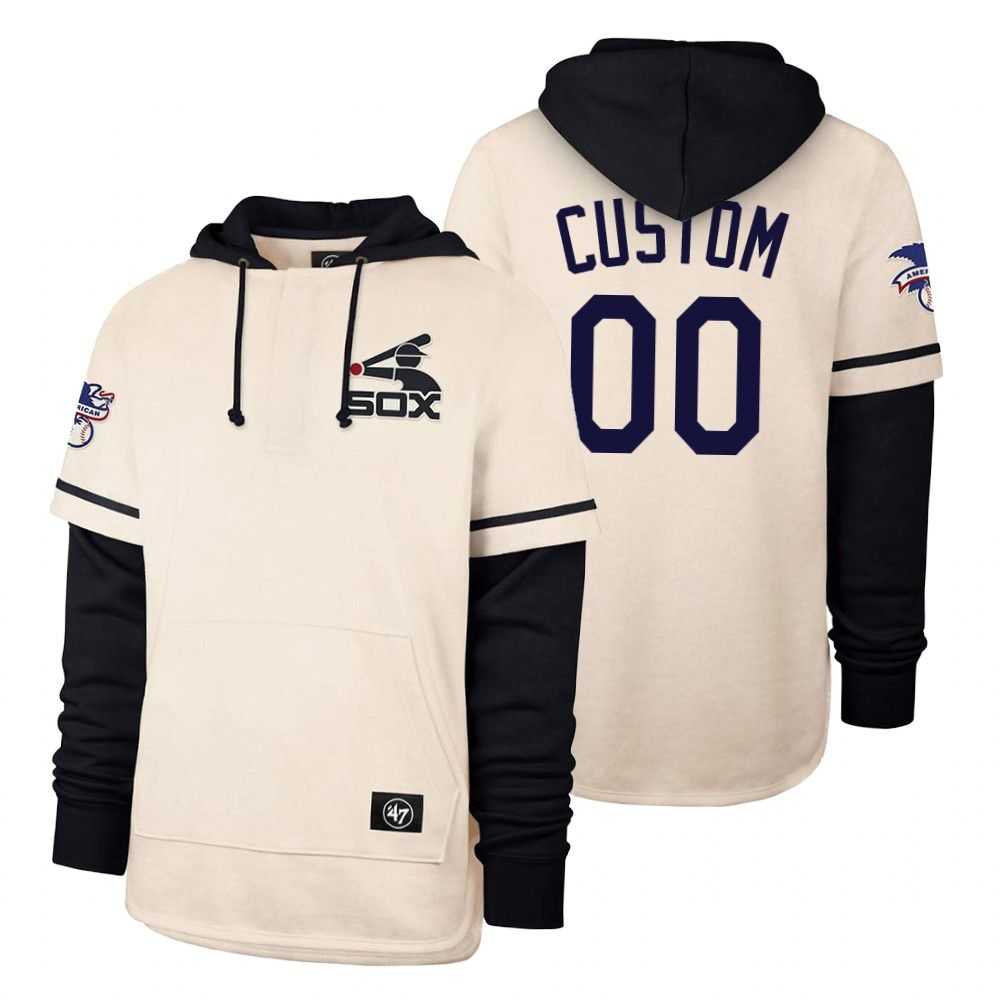 Men Chicago White Sox 00 Custom Cream 2021 Pullover Hoodie MLB Jersey